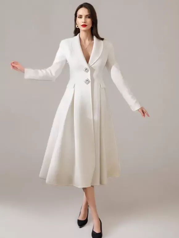 Manteau évasé en mélange de laine et de cachemire blanc à revers vêtement d'extérieur d'hiver double face 2026