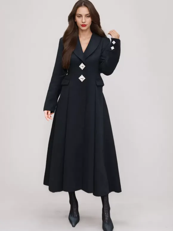 Manteau évasé en mélange de laine et de cachemire blanc à revers vêtement d'extérieur d'hiver double face 2026