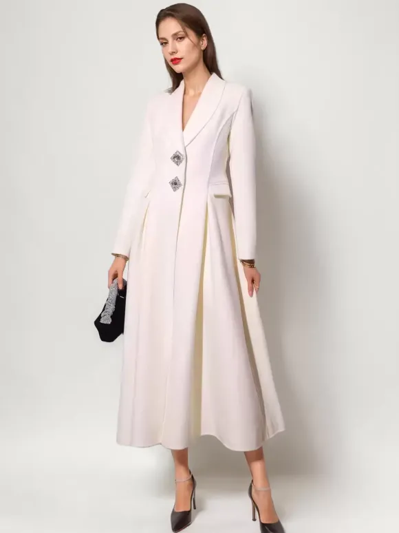 Manteau évasé en mélange de laine et de cachemire blanc à revers vêtement d'extérieur d'hiver double face 2026