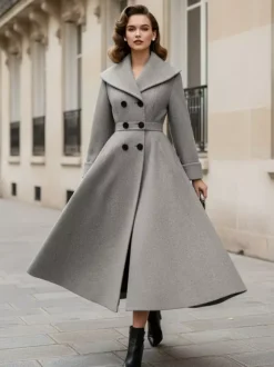 Manteau vintage croisé en laine coupe trapèze col châle pour femme (collection 2026)
