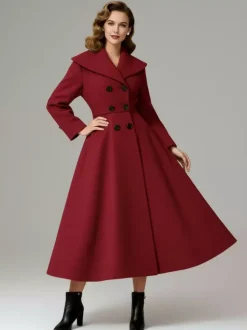 Manteau vintage croisé en laine coupe trapèze col châle pour femme (collection 2026)