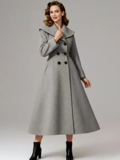 Manteau vintage croisé en laine coupe trapèze col châle pour femme (collection 2026)