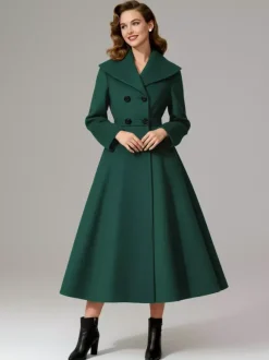 Manteau vintage croisé en laine coupe trapèze col châle pour femme (collection 2026)