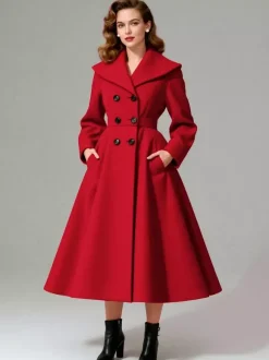 Manteau vintage croisé en laine coupe trapèze col châle pour femme (collection 2026)