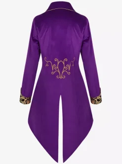 Manteau violet vintage à boutons rétro à imprimé floral et blocs de couleurs Bourgogne