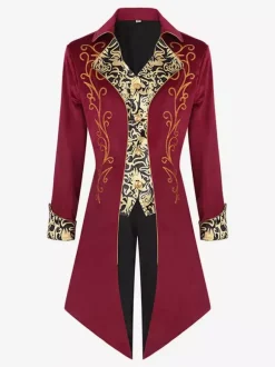 Manteau violet vintage à boutons rétro à imprimé floral et blocs de couleurs Bourgogne