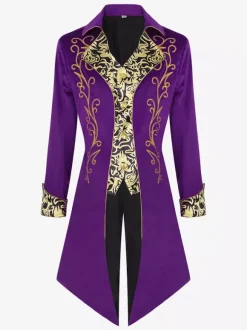 Manteau violet vintage à boutons rétro à imprimé floral et blocs de couleurs Bourgogne