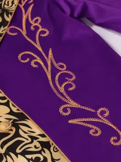 Manteau violet vintage à boutons rétro à imprimé floral et blocs de couleurs Bourgogne
