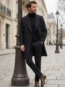 Manteaux Costume Hommes Double Boutonnage Col Rabattu Confortable Gris Moderne