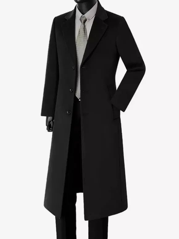 Manteaux Costume Long Pour Hommes Col Rabattu Décontracté Bleu Foncé