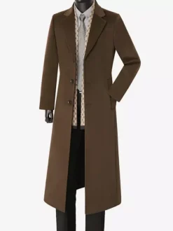 Manteaux Costume Long Pour Hommes Col Rabattu Décontracté Bleu Foncé