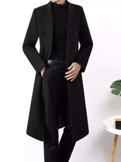 Manteaux Costume pour hommes Double boutonnage Col rabattu Décontracté Noir