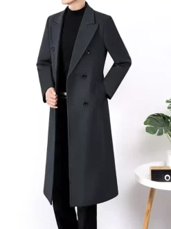Manteaux Costume pour hommes Double boutonnage Col rabattu Décontracté Noir