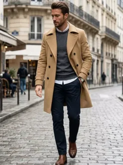 Manteaux Costume pour hommes Double boutonnage Col rabattu Chic Gris Beau