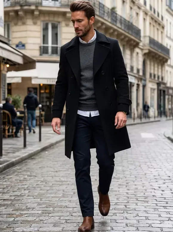 Manteaux Costume pour hommes Double boutonnage Col rabattu Chic Gris Beau