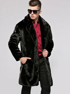 Manteaux d'hiver à capuche en fausse fourrure pour hommes en noir