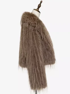 Manteaux en fausse fourrure Abricot Manches longues Veste en fausse fourrure Manteau d'hiver