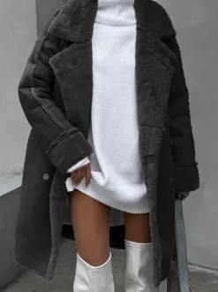 Manteaux En Fausse Fourrure Manches Longues Décontracté Col Rabattu Manteau Femme