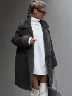 Manteaux En Fausse Fourrure Manches Longues Décontracté Col Rabattu Manteau Femme