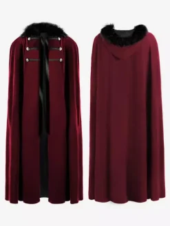 Manteaux en laine d'Halloween rétro couleur unie Costume de Cape Steampunk Bourgogne