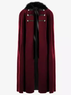 Manteaux en laine d'Halloween rétro couleur unie Costume de Cape Steampunk Bourgogne