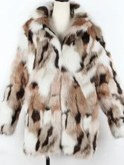 Manteaux Fourré Polaire Veste Femme Bicolore À Manches Longues Marron Café
