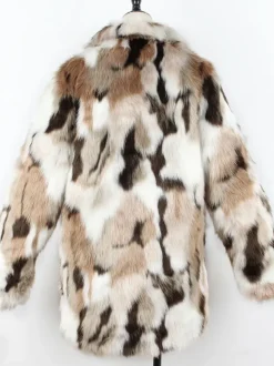 Manteaux Fourré Polaire Veste Femme Bicolore À Manches Longues Marron Café