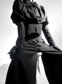 Manteaux gothiques Lolita Manteau noir N艙uds Dentelle Volants Pardessus Polyester Automne Lolita Vêtements d'extérieur