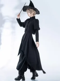 Manteaux gothiques Lolita Manteau noir N艙uds Dentelle Volants Pardessus Polyester Automne Lolita Vêtements d'extérieur