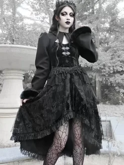 Manteaux gothiques Lolita Manteau en polyester noir Manteau d'hiver Lolita Outwears