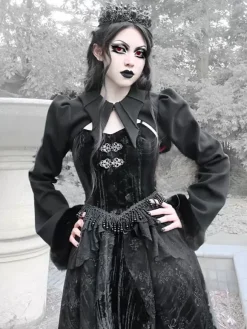 Manteaux gothiques Lolita Manteau en polyester noir Manteau d'hiver Lolita Outwears