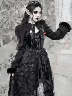 Manteaux gothiques Lolita Manteau en polyester noir Manteau d'hiver Lolita Outwears