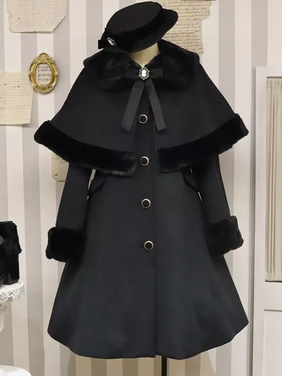 Manteaux Lolita académiques Bordeaux N艙uds de Noël Cape en polyester Manteau Manteau Bloc de couleur Lolita Vêtements d'extérieur Hiver