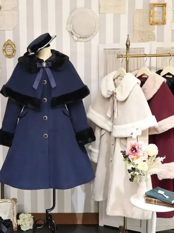 Manteaux Lolita académiques Bordeaux N艙uds de Noël Cape en polyester Manteau Manteau Bloc de couleur Lolita Vêtements d'extérieur Hiver