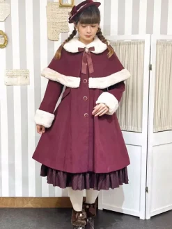 Manteaux Lolita académiques Bordeaux N艙uds de Noël Cape en polyester Manteau Manteau Bloc de couleur Lolita Vêtements d'extérieur Hiver