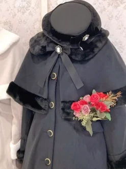 Manteaux Lolita académiques Bordeaux N艙uds de Noël Cape en polyester Manteau Manteau Bloc de couleur Lolita Vêtements d'extérieur Hiver