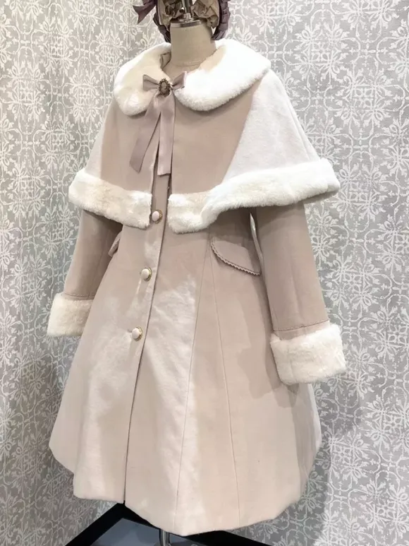 Manteaux Lolita académiques Bordeaux N艙uds de Noël Cape en polyester Manteau Manteau Bloc de couleur Lolita Vêtements d'extérieur Hiver