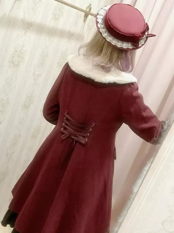Manteaux Lolita académiques Bordeaux N艙uds de Noël Cape en polyester Manteau Manteau Bloc de couleur Lolita Vêtements d'extérieur Hiver