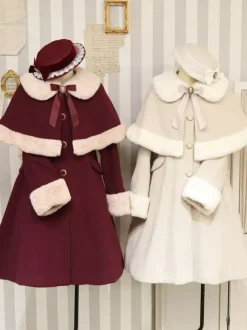 Manteaux Lolita académiques Bordeaux N艙uds de Noël Cape en polyester Manteau Manteau Bloc de couleur Lolita Vêtements d'extérieur Hiver