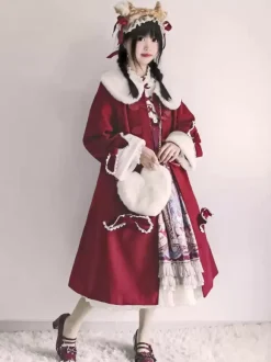 Manteaux Lolita de style ROCOCO Manteau bordeaux N艙uds Manteau Cape Polyester Automne Lolita Vêtements d'extérieur