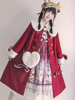 Manteaux Lolita de style ROCOCO Manteau bordeaux N艙uds Manteau Cape Polyester Automne Lolita Vêtements d'extérieur