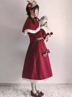 Manteaux Lolita de style ROCOCO Manteau bordeaux N艙uds Manteau Cape Polyester Automne Lolita Vêtements d'extérieur