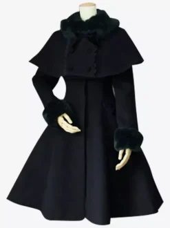 Manteaux Lolita magnifique en laine unicolore avec lacets col à revers doux manches longues Déguisements Halloween