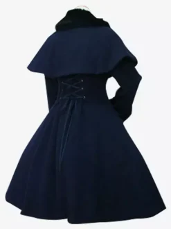 Manteaux Lolita magnifique en laine unicolore avec lacets col à revers doux manches longues Déguisements Halloween