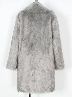 Manteaux Long En Fausse Fourrure Hiver Chaud Hommes Gris Clair Veste Manches Longues Col Rabattu