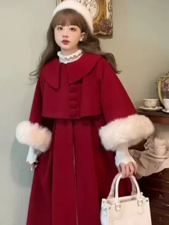 Manteaux Sweet Lolita Manteau bordeaux Manteau en polyester Automne Lolita Outwears
