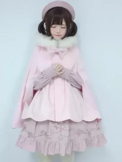Manteaux Sweet Lolita Manteau rose N艙uds Volants Pardessus Polyester Automne Lolita Vêtements d'extérieur