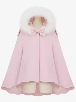 Manteaux Sweet Lolita Manteau rose N艙uds Volants Pardessus Polyester Automne Lolita Vêtements d'extérieur