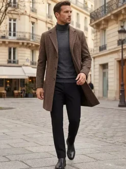 Manteaux Costume hommes Col rabattu Chic Noir Moderne