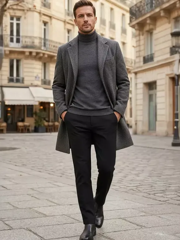 Manteaux Costume hommes Col rabattu Chic Noir Moderne